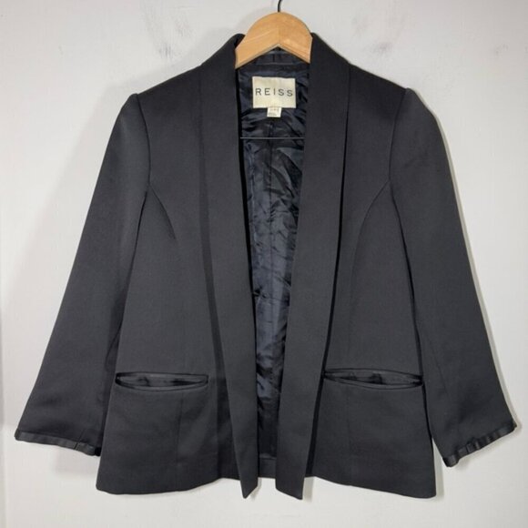 Reiss Violet Open Front Matt Black Jacket Blazer size S - Picture 2 of 8